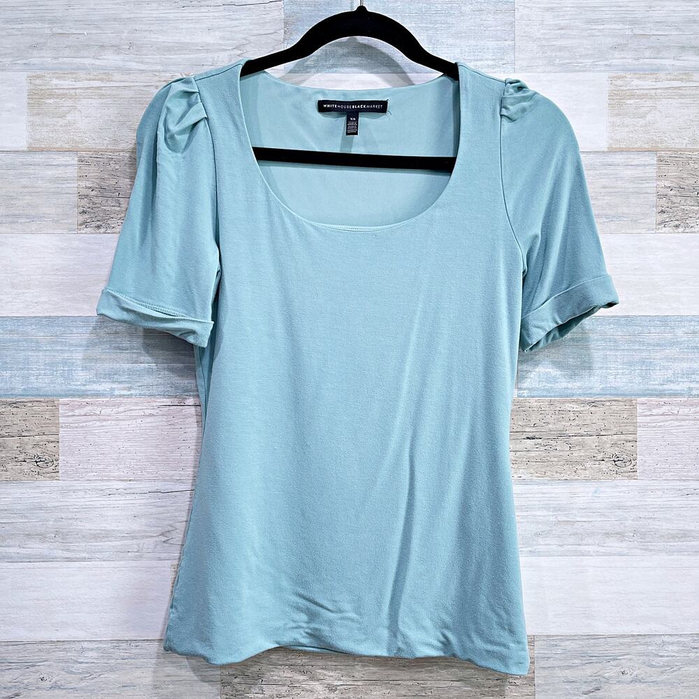 WHITE HOUSE BLACK MARKET Double Layer Jersey Half Sleeve Tee Blue Womens XS